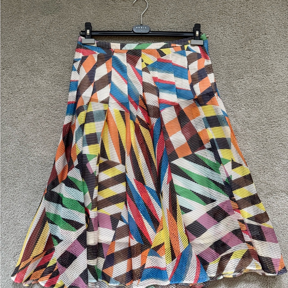 Akris Punto Multicolor Geometric A-Line Skirt